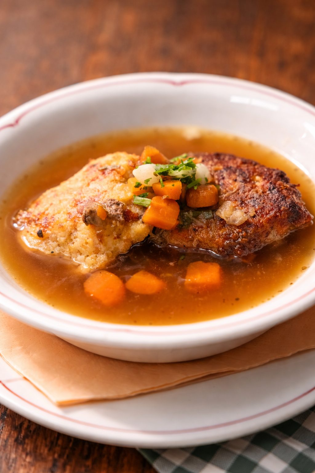 Kaspressknödelsuppe in klarer Brühe